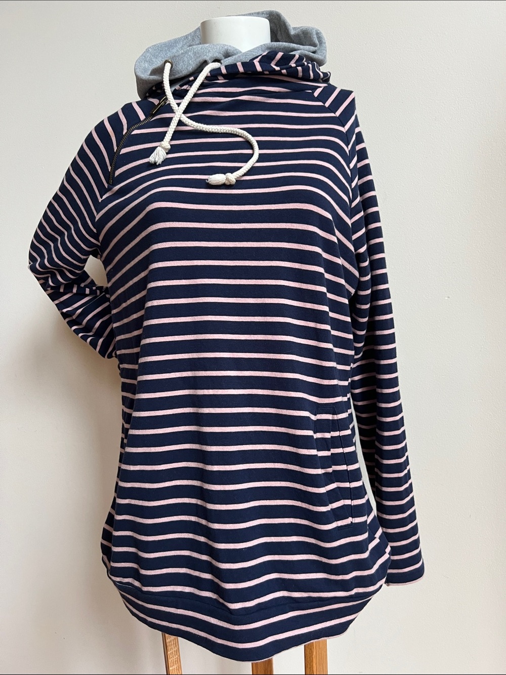 AMPERSAND AVE Navy & Pink Striped Pullover Hoodie